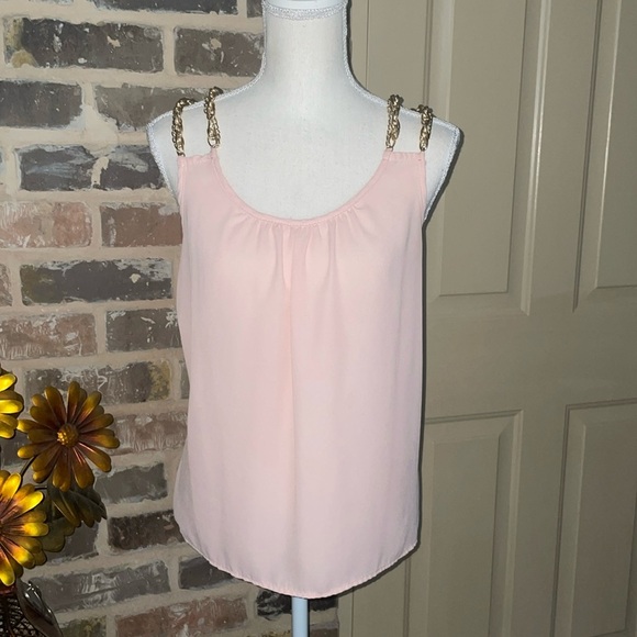Rue 21 Pink Chiffon w/Gold Chain Swing Top Halter Neck Lightweight Fairycore MED - Picture 7 of 10